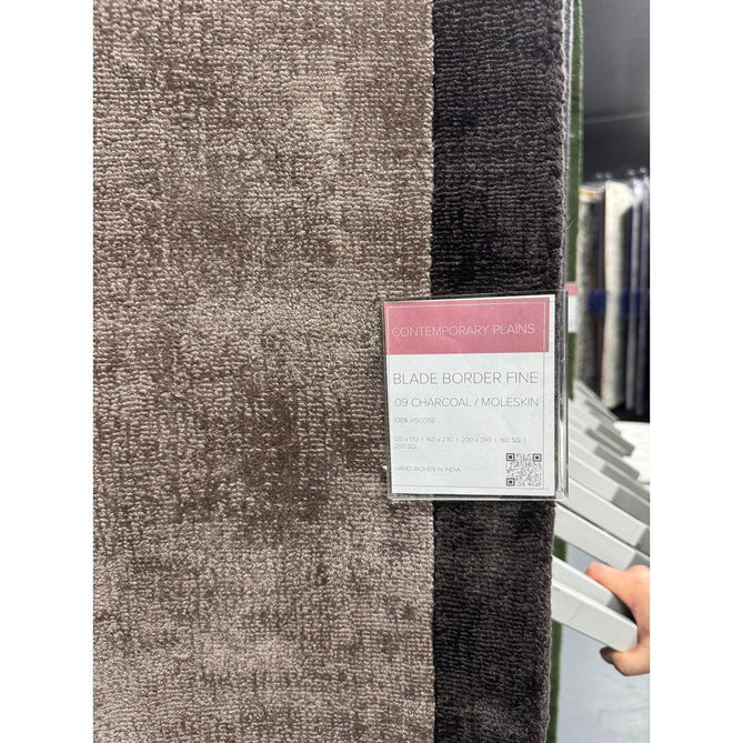 Blade Slim Border Modern Plain Distressed Shimmer Hand-Woven Textured Silky Viscose Flatweave Moleskin/Charcoal Border Rug-Asiatic Carpets-Rug Love - The Most Loved Rug Store