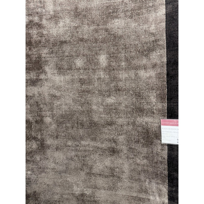 Blade Slim Border Modern Plain Distressed Shimmer Hand-Woven Textured Silky Viscose Flatweave Moleskin/Charcoal Border Rug-Asiatic Carpets-Rug Love - The Most Loved Rug Store