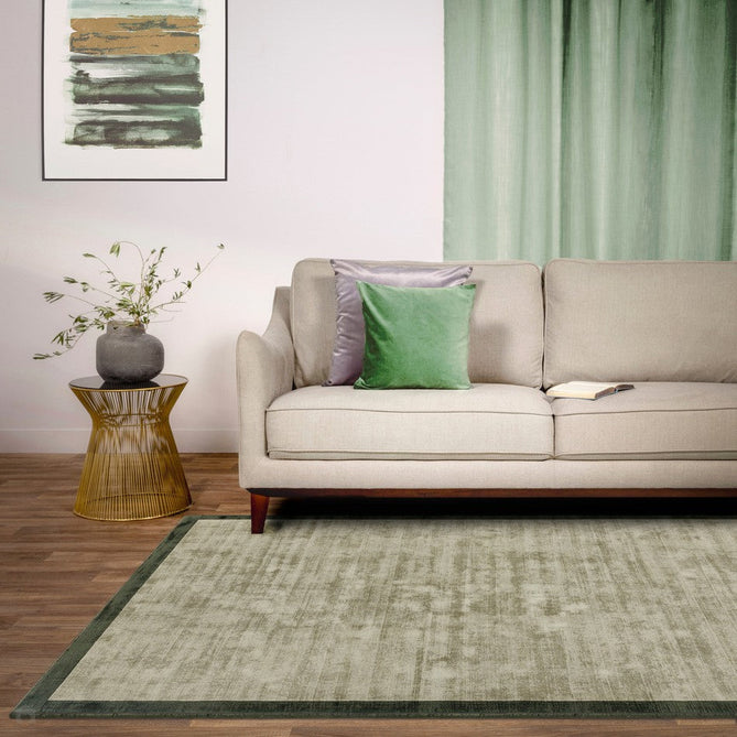 Blade Slim Border Modern Plain Distressed Shimmer Hand-Woven Textured Silky Viscose Flatweave Sage/Olive Green Border Rug-Asiatic Carpets-Rug Love - The Most Loved Rug Store