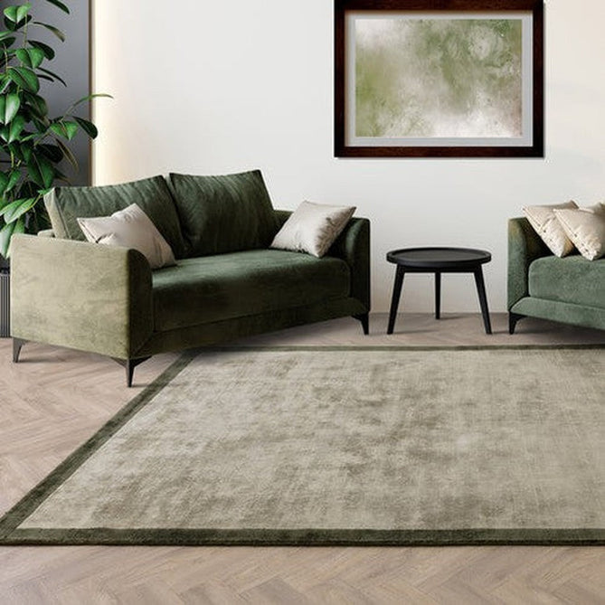 Blade Slim Border Modern Plain Distressed Shimmer Hand-Woven Textured Silky Viscose Flatweave Sage/Olive Green Border Rug-Asiatic Carpets-Rug Love - The Most Loved Rug Store