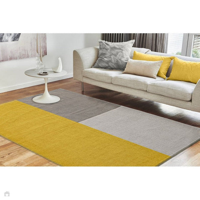 Blox Modern Plain Geometric Hand-Woven Textured Low-Pile Wool Mustard Yellow/Silver/Grey Rug-Asiatic Carpets-Rug Love - The Most Loved Rug Store