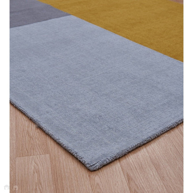 Blox Modern Plain Geometric Hand-Woven Textured Low-Pile Wool Mustard Yellow/Silver/Grey Rug-Asiatic Carpets-Rug Love - The Most Loved Rug Store