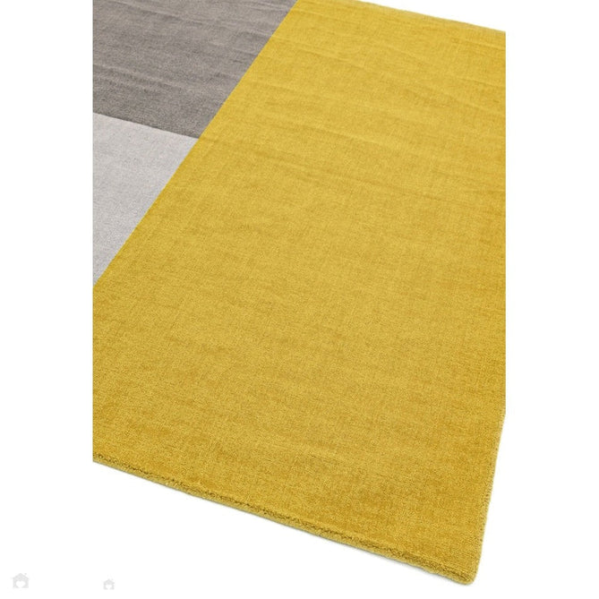 Blox Modern Plain Geometric Hand-Woven Textured Low-Pile Wool Mustard Yellow/Silver/Grey Rug-Asiatic Carpets-Rug Love - The Most Loved Rug Store