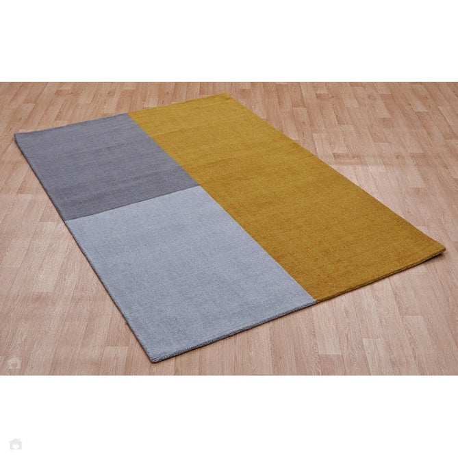 Blox Modern Plain Geometric Hand-Woven Textured Low-Pile Wool Mustard Yellow/Silver/Grey Rug-Asiatic Carpets-Rug Love - The Most Loved Rug Store