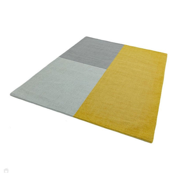 Blox Modern Plain Geometric Hand-Woven Textured Low-Pile Wool Mustard Yellow/Silver/Grey Rug-Asiatic Carpets-Rug Love - The Most Loved Rug Store