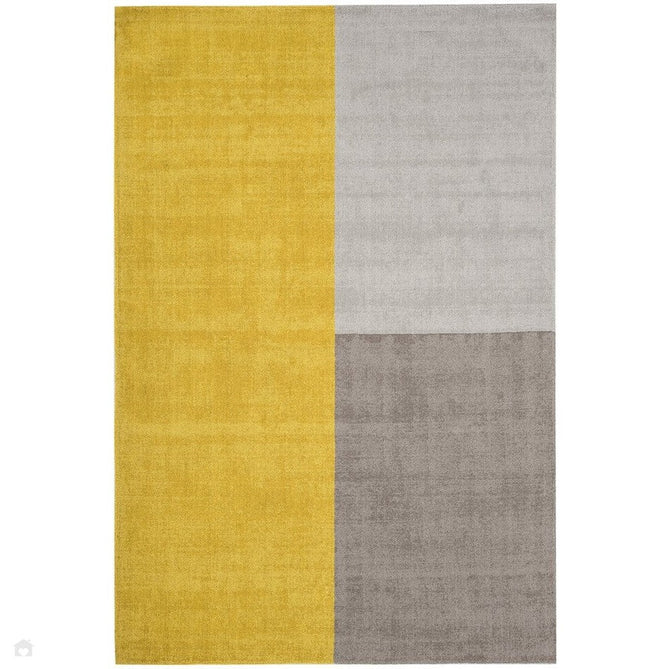 Blox Modern Plain Geometric Hand-Woven Textured Low-Pile Wool Mustard Yellow/Silver/Grey Rug-Asiatic Carpets-Rug Love - The Most Loved Rug Store