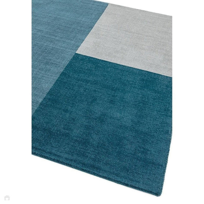 Blox Modern Plain Geometric Hand-Woven Textured Low-Pile Wool Teal/Grey Rug-Asiatic Carpets-Rug Love - The Most Loved Rug Store