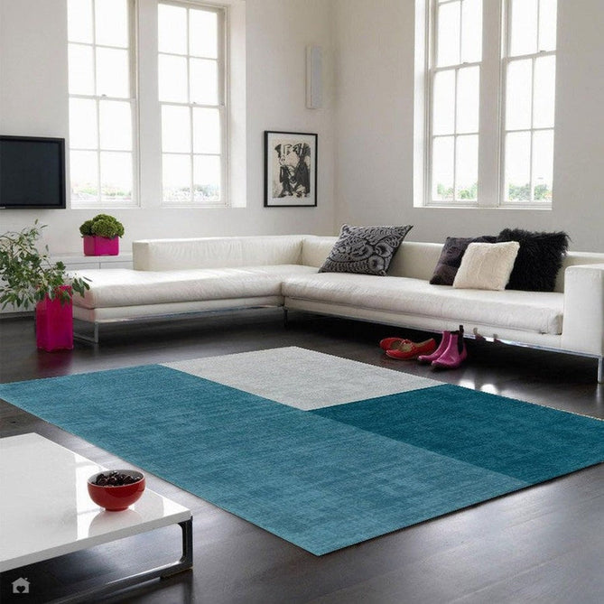 Blox Modern Plain Geometric Hand-Woven Textured Low-Pile Wool Teal/Grey Rug-Asiatic Carpets-Rug Love - The Most Loved Rug Store