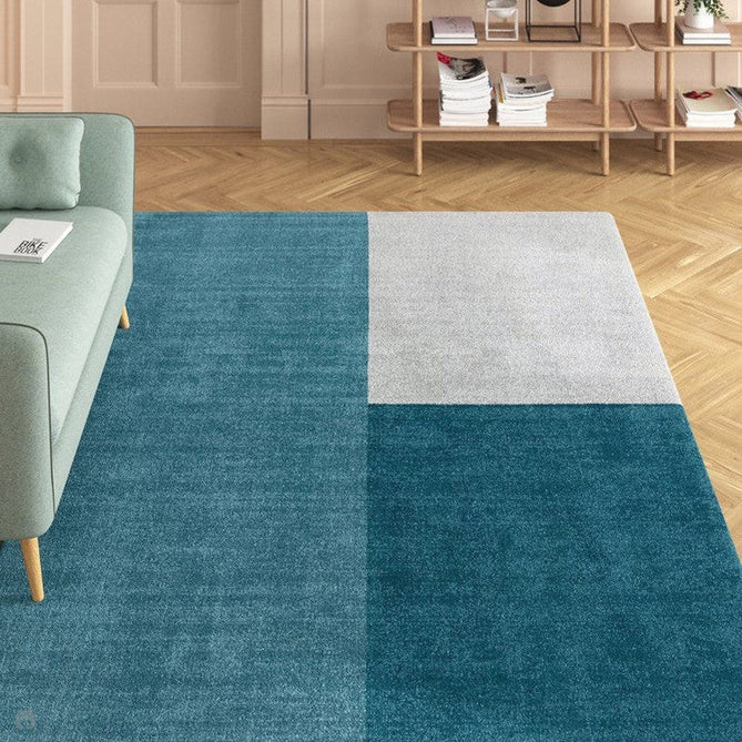 Blox Modern Plain Geometric Hand-Woven Textured Low-Pile Wool Teal/Grey Rug-Asiatic Carpets-Rug Love - The Most Loved Rug Store