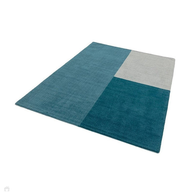 Blox Modern Plain Geometric Hand-Woven Textured Low-Pile Wool Teal/Grey Rug-Asiatic Carpets-Rug Love - The Most Loved Rug Store