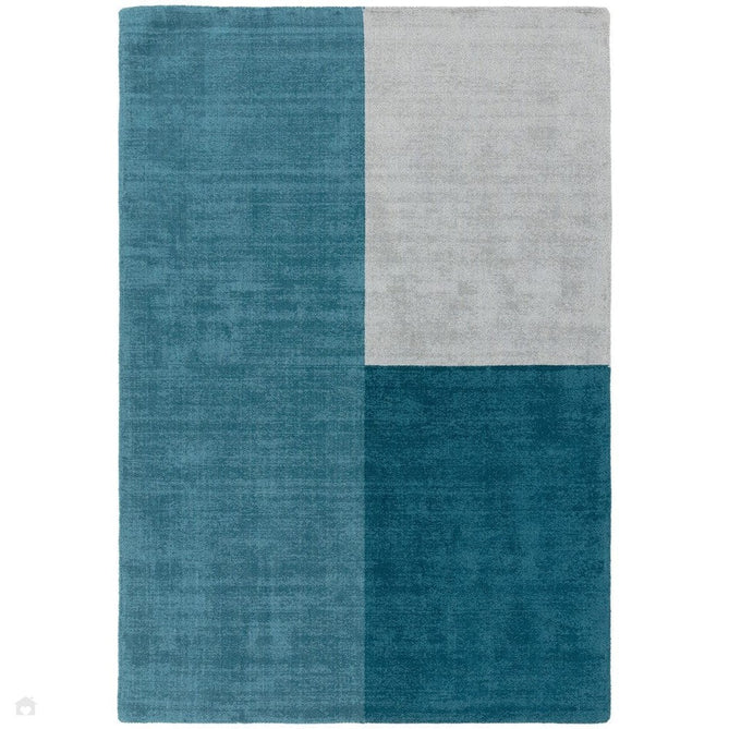 Blox Modern Plain Geometric Hand-Woven Textured Low-Pile Wool Teal/Grey Rug-Asiatic Carpets-Rug Love - The Most Loved Rug Store