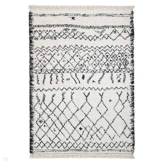 Boho 5402 Modern Moroccan Berber Soft Plush Shaggy White/Black Rug 200 x 290 cm-Shop Returns-Rug Love - The Most Loved Rug Store