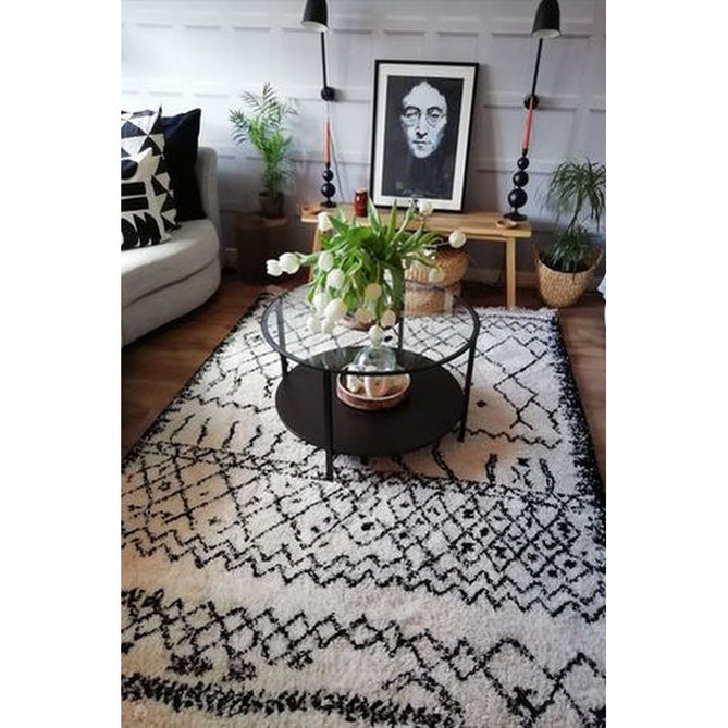 Boho 5402 Modern Moroccan Berber Soft Plush Shaggy White/Black Rug-Think Rugs-Rug Love - The Most Loved Rug Store