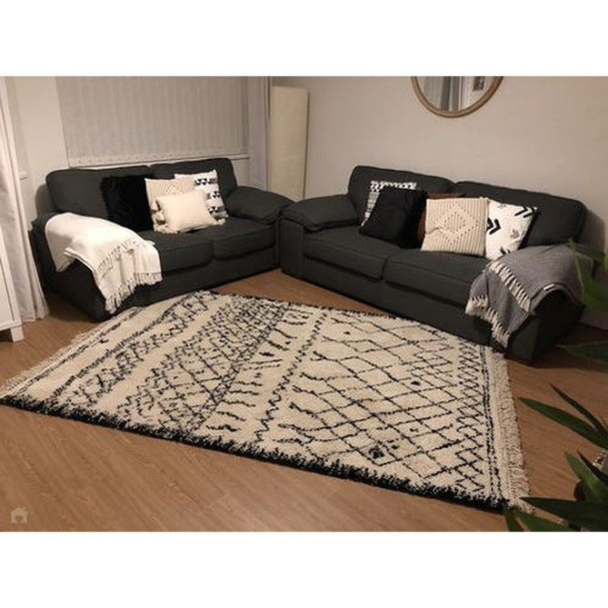 Boho 5402 Modern Moroccan Berber Soft Plush Shaggy White/Black Rug-Think Rugs-Rug Love - The Most Loved Rug Store