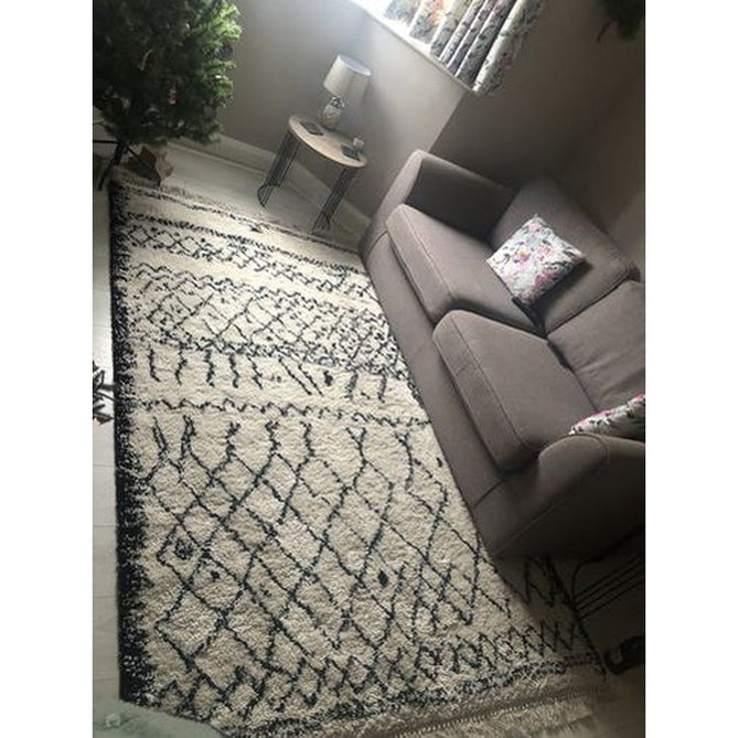 Boho 5402 Modern Moroccan Berber Soft Plush Shaggy White/Black Rug-Think Rugs-Rug Love - The Most Loved Rug Store