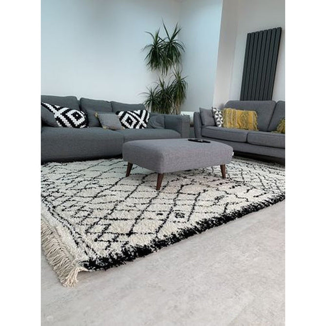 Boho 5402 Modern Moroccan Berber Soft Plush Shaggy White/Black Rug-Think Rugs-Rug Love - The Most Loved Rug Store