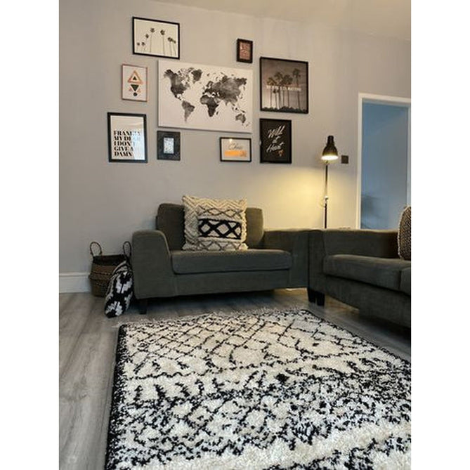 Boho 5402 Modern Moroccan Berber Soft Plush Shaggy White/Black Rug-Think Rugs-Rug Love - The Most Loved Rug Store