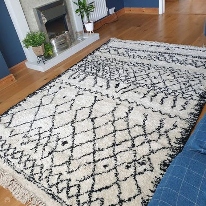 Boho 5402 Modern Moroccan Berber Soft Plush Shaggy White/Black Rug-Think Rugs-Rug Love - The Most Loved Rug Store