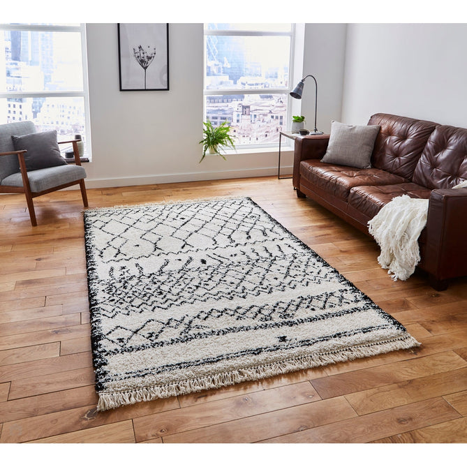 Boho 5402 Modern Moroccan Berber Soft Plush Shaggy White/Black Rug-Think Rugs-Rug Love - The Most Loved Rug Store