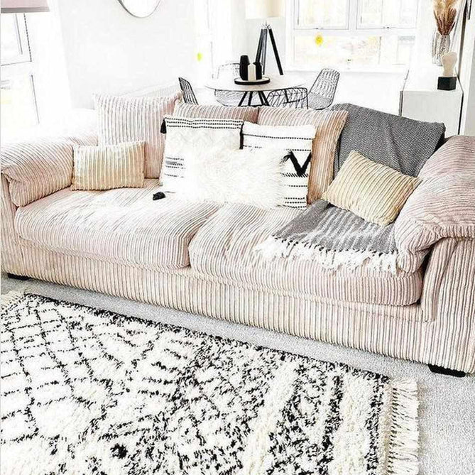 Boho 5402 Modern Moroccan Berber Soft Plush Shaggy White/Black Rug-Think Rugs-Rug Love - The Most Loved Rug Store