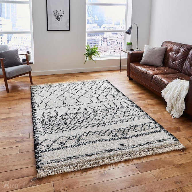 Boho 5402 Modern Moroccan Berber Soft Plush Shaggy White/Black Rug-Think Rugs-Rug Love - The Most Loved Rug Store