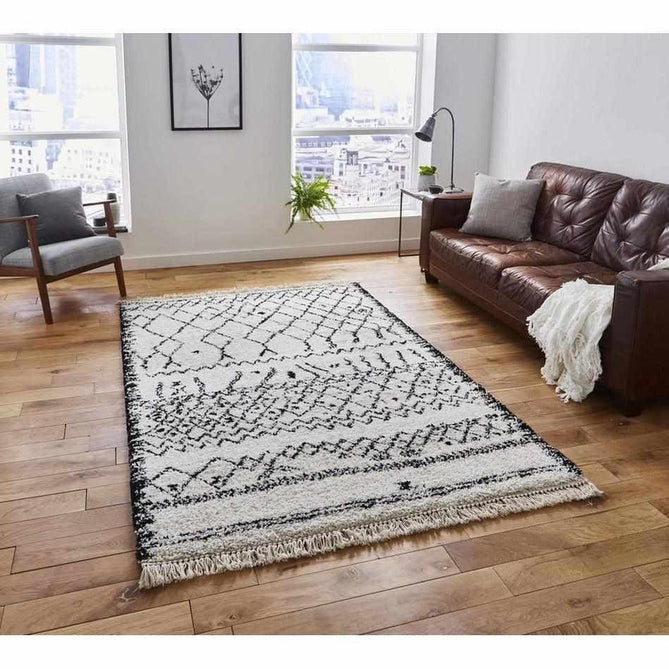 Boho 5402 Modern Moroccan Berber Soft Plush Shaggy White/Black Rug-Think Rugs-Rug Love - The Most Loved Rug Store