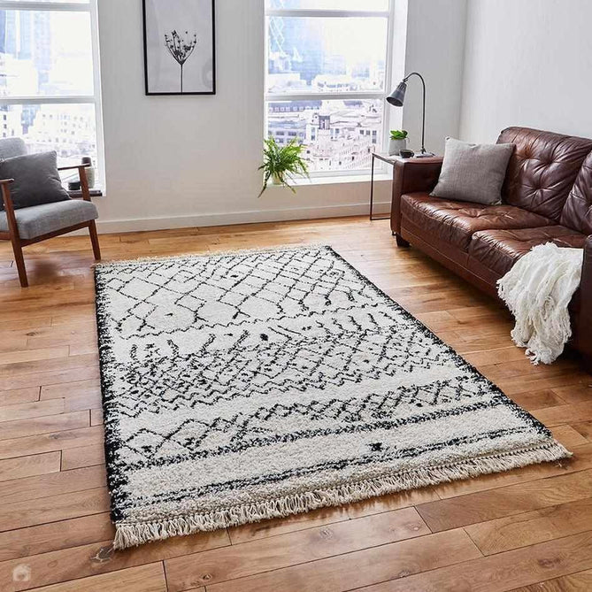 Boho 5402 Modern Moroccan Berber Soft Plush Shaggy White/Black Rug-Think Rugs-Rug Love - The Most Loved Rug Store