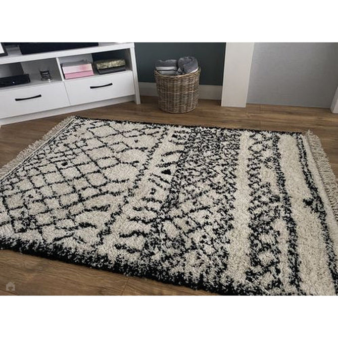 Boho 5402 Modern Moroccan Berber Soft Plush Shaggy White/Black Rug-Think Rugs-Rug Love - The Most Loved Rug Store