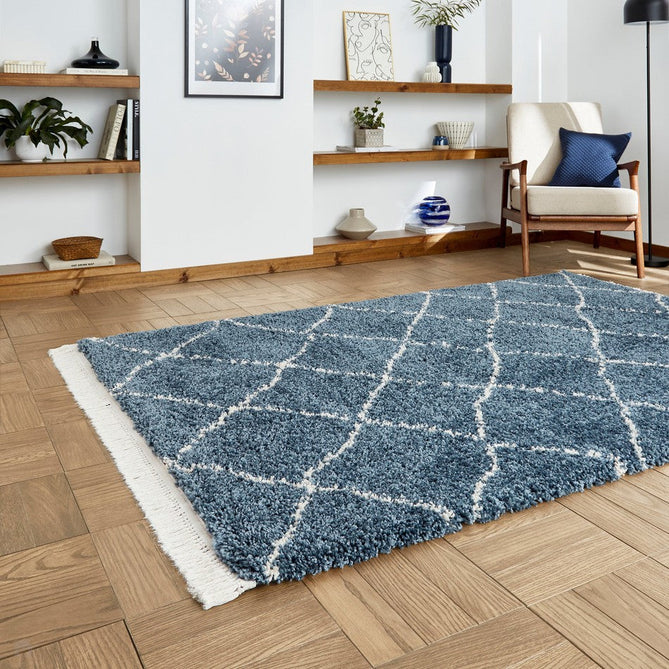 Boho 5413 Modern Moroccan Berber Soft Plush Shaggy Blue Rug-Think Rugs-Rug Love - The Most Loved Rug Store