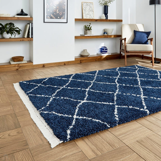 Boho 5413 Modern Moroccan Berber Soft Plush Shaggy Navy Rug-Think Rugs-Rug Love - The Most Loved Rug Store