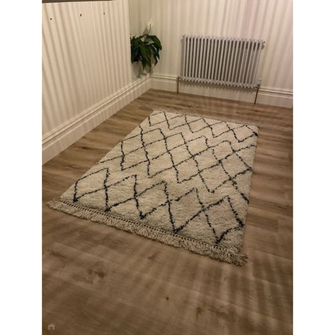 Boho 8280 Modern Moroccan Berber Soft Plush Shaggy White/Black Rug-Think Rugs-Rug Love - The Most Loved Rug Store