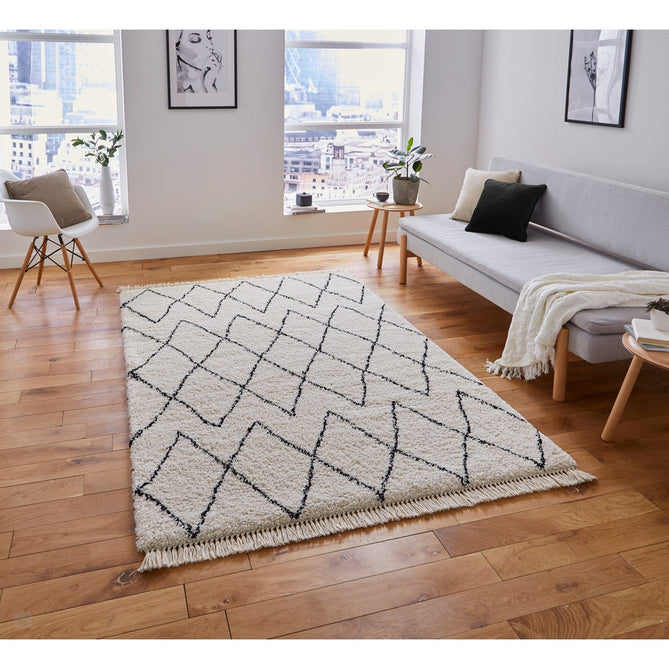 Boho 8280 Modern Moroccan Berber Soft Plush Shaggy White/Black Rug-Think Rugs-Rug Love - The Most Loved Rug Store