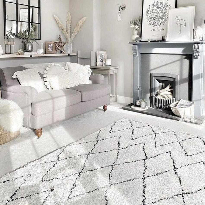 Boho 8280 Modern Moroccan Berber Soft Plush Shaggy White/Black Rug-Think Rugs-Rug Love - The Most Loved Rug Store