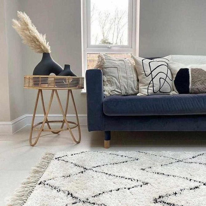 Boho 8280 Modern Moroccan Berber Soft Plush Shaggy White/Black Rug-Think Rugs-Rug Love - The Most Loved Rug Store