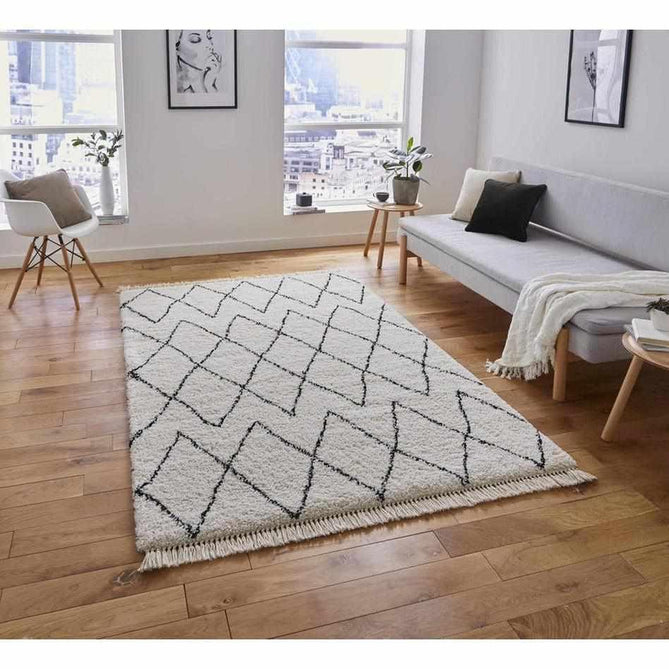 Boho 8280 Modern Moroccan Berber Soft Plush Shaggy White/Black Rug-Think Rugs-Rug Love - The Most Loved Rug Store