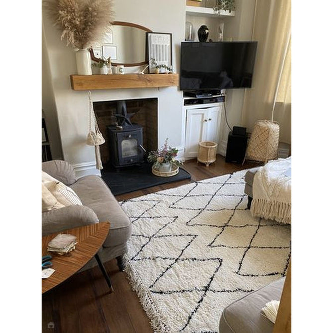 Boho 8280 Modern Moroccan Berber Soft Plush Shaggy White/Black Rug-Think Rugs-Rug Love - The Most Loved Rug Store