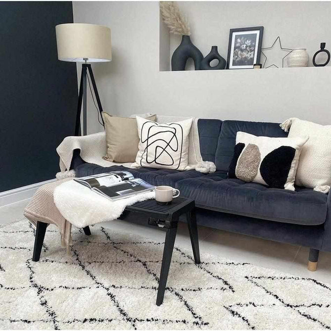 Boho 8280 Modern Moroccan Berber Soft Plush Shaggy White/Black Rug-Think Rugs-Rug Love - The Most Loved Rug Store