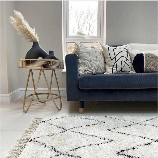 Boho 8280 Modern Moroccan Berber Soft Plush Shaggy White/Black Rug-Think Rugs-Rug Love - The Most Loved Rug Store