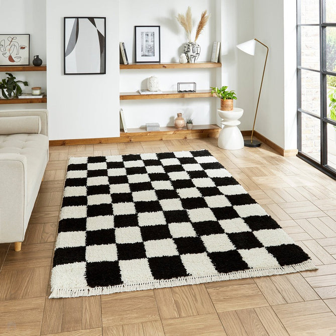 Boho 9433 Modern Moroccan Berber Checkerboard Soft Plush Shaggy Black/White Rug-Think Rugs-Rug Love - The Most Loved Rug Store