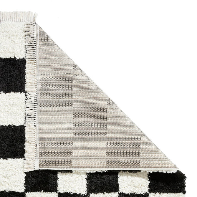 Boho 9433 Modern Moroccan Berber Checkerboard Soft Plush Shaggy Black/White Rug-Think Rugs-Rug Love - The Most Loved Rug Store