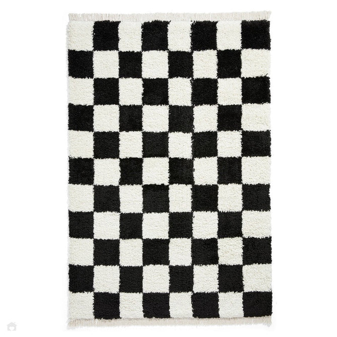 Boho 9433 Modern Moroccan Berber Checkerboard Soft Plush Shaggy Black/White Rug-Think Rugs-Rug Love - The Most Loved Rug Store