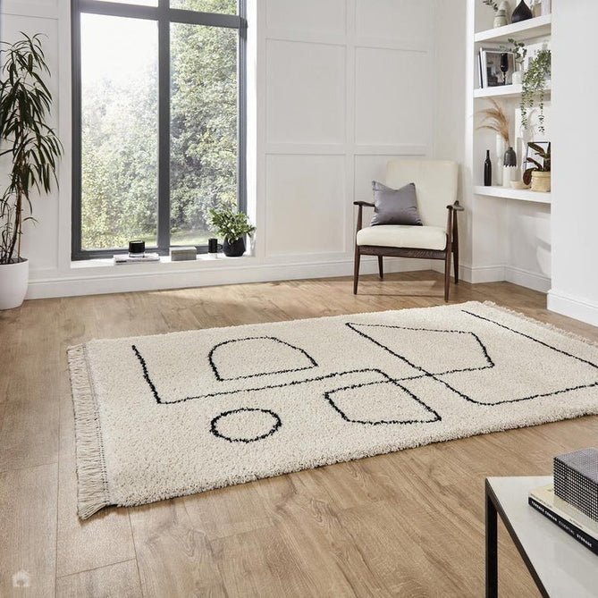 Boho A474 Modern Moroccan Berber Soft Plush Shaggy White/Black Rug-Think Rugs-Rug Love - The Most Loved Rug Store