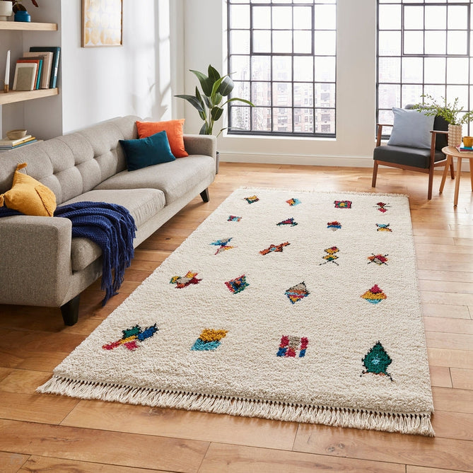 Boho A808 Icon Modern Moroccan Berber Soft Plush Shaggy White/Multicolour Rug-Think Rugs-Rug Love - The Most Loved Rug Store