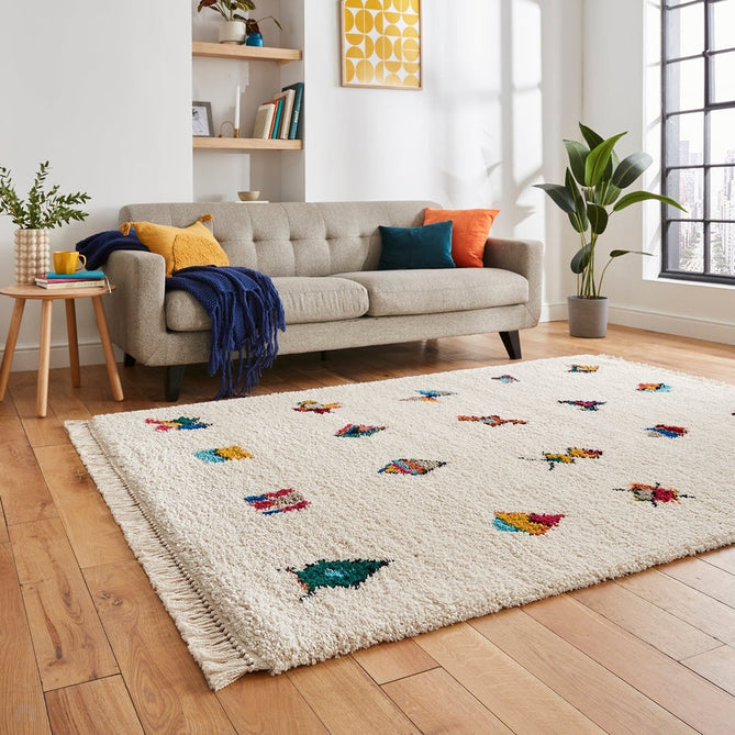 Boho A808 Icon Modern Moroccan Berber Soft Plush Shaggy White/Multicolour Rug-Think Rugs-Rug Love - The Most Loved Rug Store