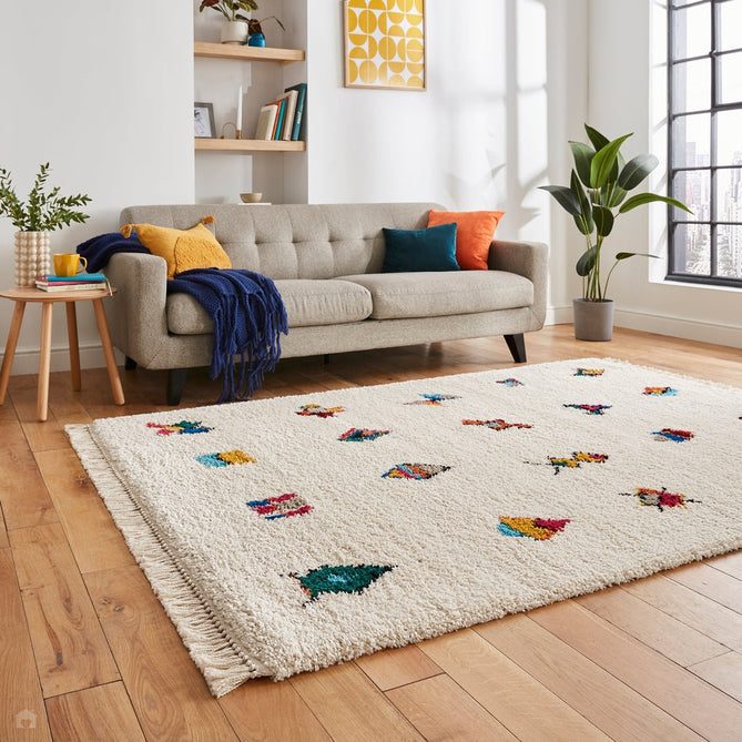 Boho A808 Icon Modern Moroccan Berber Soft Plush Shaggy White/Multicolour Rug-Think Rugs-Rug Love - The Most Loved Rug Store