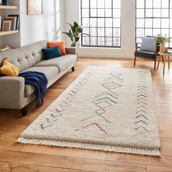 Boho A812 Modern Moroccan Berber Soft Plush Shaggy White/Multicolour Rug-Think Rugs-Rug Love - The Most Loved Rug Store