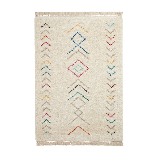 Boho A812 Modern Moroccan Berber Soft Plush Shaggy White/Multicolour Rug-Think Rugs-Rug Love - The Most Loved Rug Store