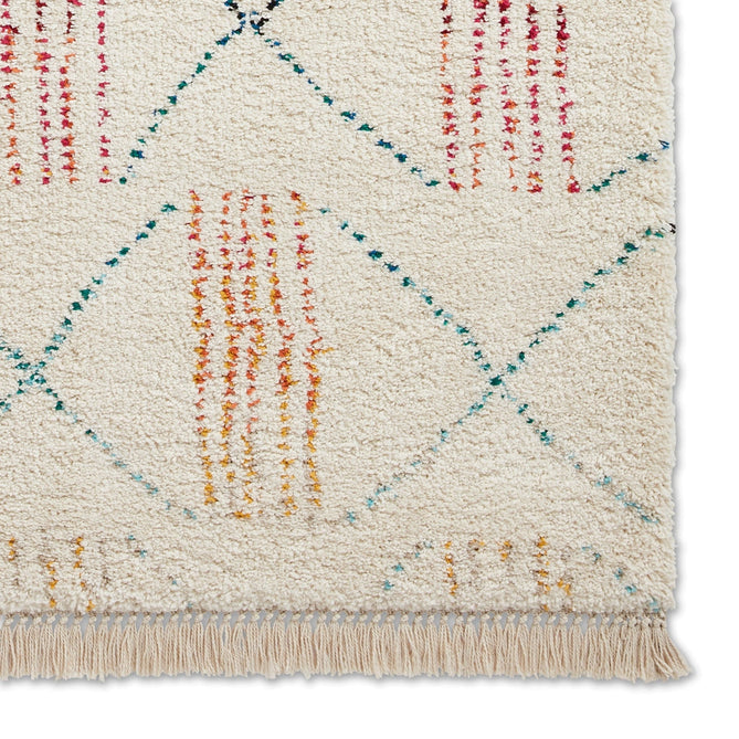 Boho A814 Tribal Modern Moroccan Berber Soft Plush Shaggy White/Multicolour Rug-Think Rugs-Rug Love - The Most Loved Rug Store