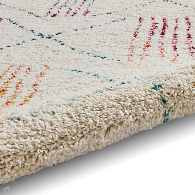 Boho A814 Tribal Modern Moroccan Berber Soft Plush Shaggy White/Multicolour Rug-Think Rugs-Rug Love - The Most Loved Rug Store