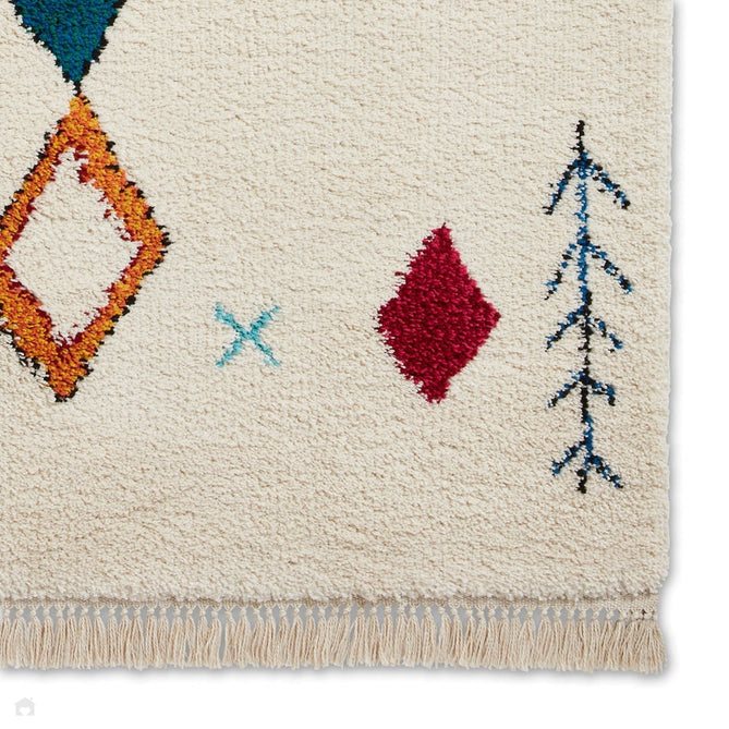 Boho A859 Traditional Moroccan Berber Soft Plush Shaggy White/Multicolour Rug-Think Rugs-Rug Love - The Most Loved Rug Store